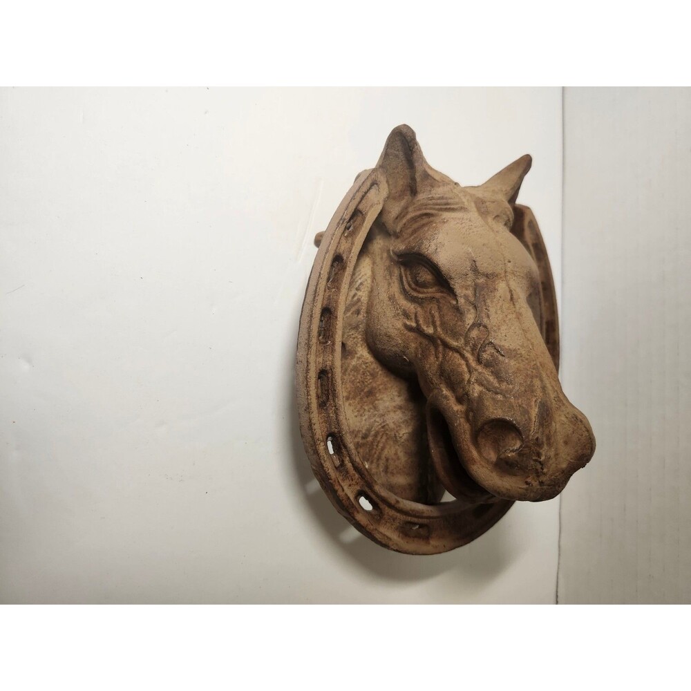 Cast Iron Horseshoe Horse Head Door Knocker 7"x 5.5" Rare